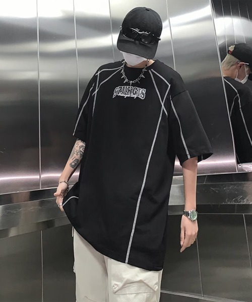 THE HITSS（ヒッツ）の「ロゴプリント オーバーサイズ ステッチデザイン Tシャツ（Tシャツ/カットソー・メンズ・ホワイト/レッド/ブラック・FREE）」の20枚目の写真