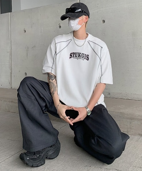 THE HITSS（ヒッツ）の「ロゴプリント オーバーサイズ ステッチデザイン Tシャツ（Tシャツ/カットソー・メンズ・ホワイト/レッド/ブラック・FREE）」の15枚目の写真