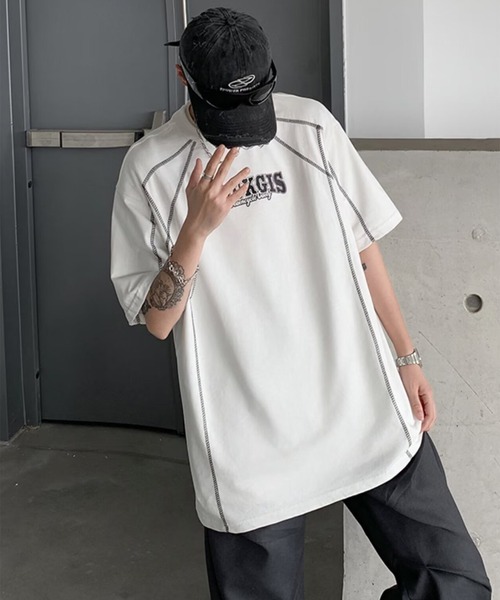 THE HITSS（ヒッツ）の「ロゴプリント オーバーサイズ ステッチデザイン Tシャツ（Tシャツ/カットソー・メンズ・ホワイト/レッド/ブラック・FREE）」の14枚目の写真