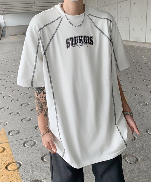 THE HITSS（ヒッツ）の「ロゴプリント オーバーサイズ ステッチデザイン Tシャツ（Tシャツ/カットソー・メンズ・ホワイト/レッド/ブラック・FREE）」の9枚目の写真