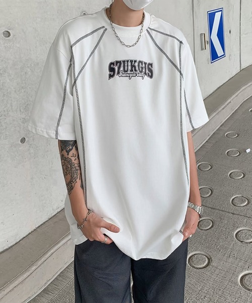 THE HITSS（ヒッツ）の「ロゴプリント オーバーサイズ ステッチデザイン Tシャツ（Tシャツ/カットソー・メンズ・ホワイト/レッド/ブラック・FREE）」の16枚目の写真
