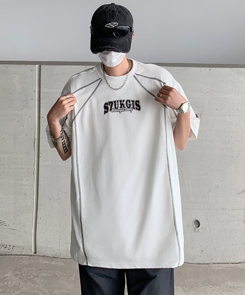 THE HITSS（ヒッツ）の「ロゴプリント オーバーサイズ ステッチデザイン Tシャツ（Tシャツ/カットソー・メンズ・ホワイト/レッド/ブラック・FREE）」の12枚目の写真