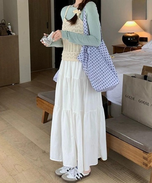 Per sist ence(パーシエンス)の「ティアードフレアスカート(スカート・レディース・ホワイト/ブラック/ピンク・ONE SIZE)」の1枚目の写真