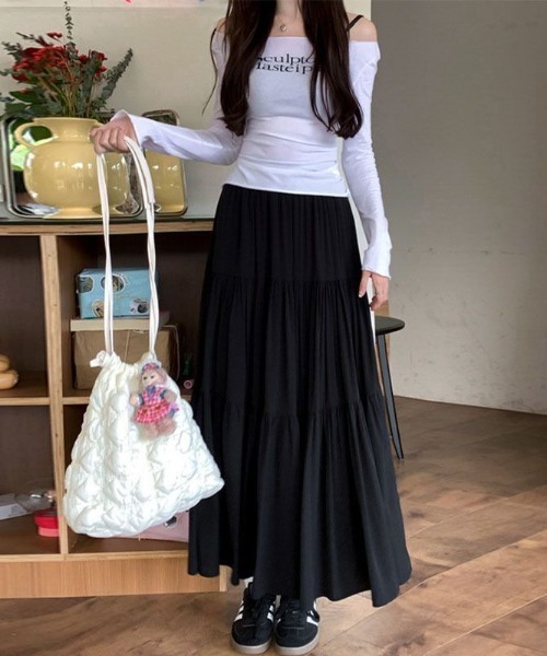 Per sist ence(パーシエンス)の「ティアードフレアスカート(スカート・レディース・ホワイト/ブラック/ピンク・ONE SIZE)」の10枚目の写真