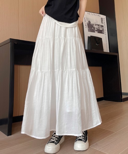 Per sist ence(パーシエンス)の「ティアードフレアスカート(スカート・レディース・ホワイト/ブラック/ピンク・ONE SIZE)」の7枚目の写真