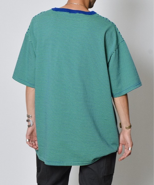 DOUBLE STEAL(ダブルスティール)の「ボーダー天竺半袖T(Tシャツ/カットソー・メンズ・グリーン・LARGE/MEDIUM)」の7枚目の写真