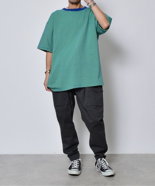 DOUBLE STEAL(ダブルスティール)の「ボーダー天竺半袖T(Tシャツ/カットソー・メンズ・グリーン・LARGE/MEDIUM)」の9枚目の写真
