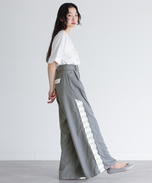 somari imagination（ソマリ イマジネーション）の「『サイドレースワイドパンツ』（その他パンツ・レディース・ネイビー/グレー・1/2）」の2枚目の写真