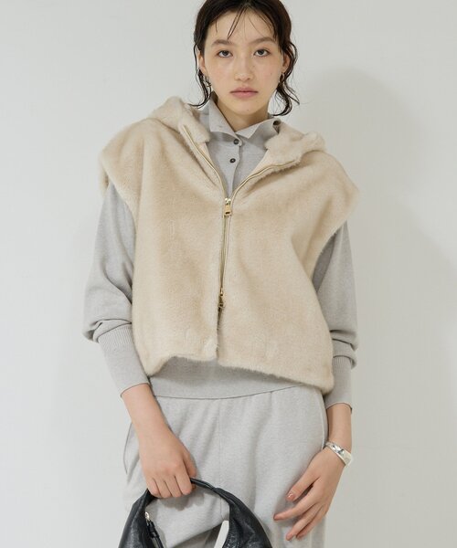 GALLARDAGALANTE（ガリャルダガランテ）の「【プラスワンで着映え！】フーディーファーベスト（ベスト・レディース・ブラウン/オフホワイト・FREE）」の6枚目の写真