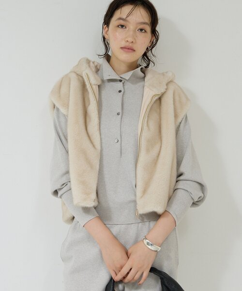 GALLARDAGALANTE（ガリャルダガランテ）の「【プラスワンで着映え！】フーディーファーベスト（ベスト・レディース・ブラウン/オフホワイト・FREE）」の9枚目の写真