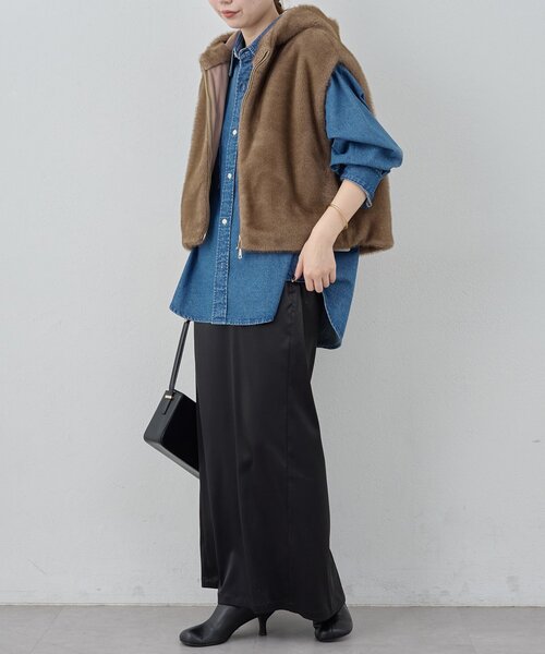 GALLARDAGALANTE（ガリャルダガランテ）の「【プラスワンで着映え！】フーディーファーベスト（ベスト・レディース・ブラウン/オフホワイト・FREE）」の20枚目の写真