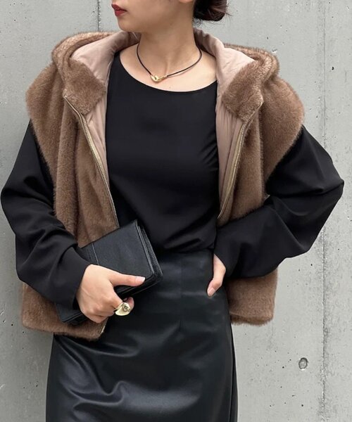 GALLARDAGALANTE ブラウンファーベスト ガリャルダガランテ GALLARDAGALANTE フェイクファーベスト