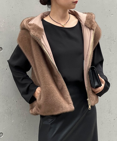 GALLARDAGALANTE ブラウンファーベスト ガリャルダガランテ GALLARDAGALANTE フェイクファーベスト