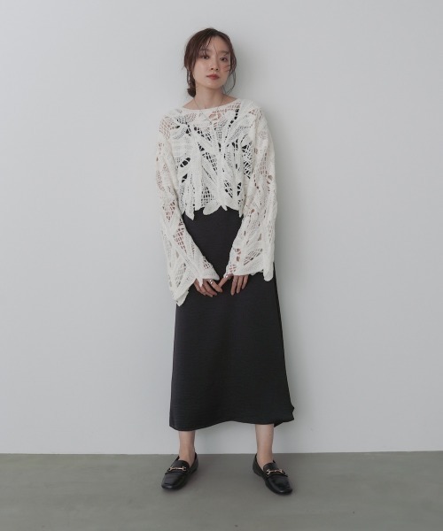 Bab(バブ)の「モールヤーンクロシェショートトップス(Tシャツ/カットソー・レディース・アイボリー/チャコールグレー/ブラウン/ピンク・FREE)」の7枚目の写真