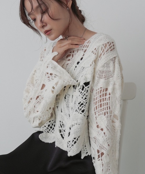Bab(バブ)の「モールヤーンクロシェショートトップス(Tシャツ/カットソー・レディース・アイボリー/チャコールグレー/ブラウン/ピンク・FREE)」の9枚目の写真