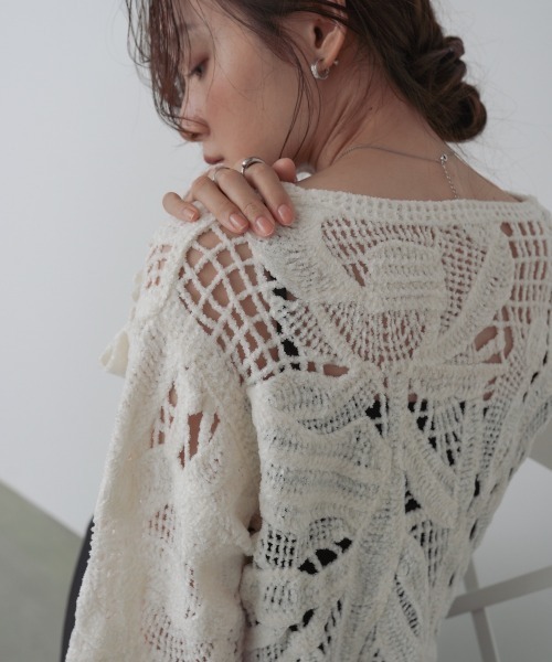Bab(バブ)の「モールヤーンクロシェショートトップス(Tシャツ/カットソー・レディース・アイボリー/チャコールグレー/ブラウン/ピンク・FREE)」の13枚目の写真