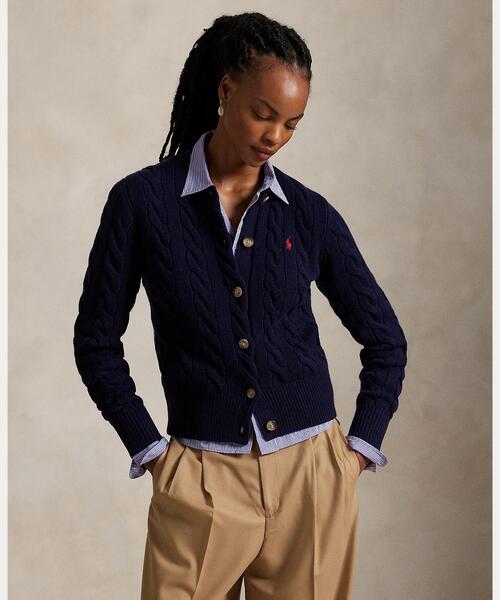 POLO RALPH LAUREN（ポロ ラルフ ローレン）の「ケーブルニット ウールカシミヤ カーディガン（カーディガン/ボレロ・レディース・ブルー・L/XXS/XS/XL/S/M）」の4枚目の写真