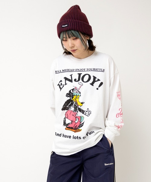 RNA(アールエヌエー)の「M2521 ウルフプリントロンT(Tシャツ/カットソー・レディース・ホワイト/ブラック/アッシュグレー・MEDIUM)」の1枚目の写真