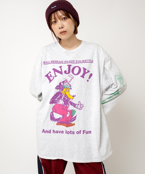 RNA(アールエヌエー)の「M2521 ウルフプリントロンT(Tシャツ/カットソー・レディース・ホワイト/ブラック/アッシュグレー・MEDIUM)」の14枚目の写真