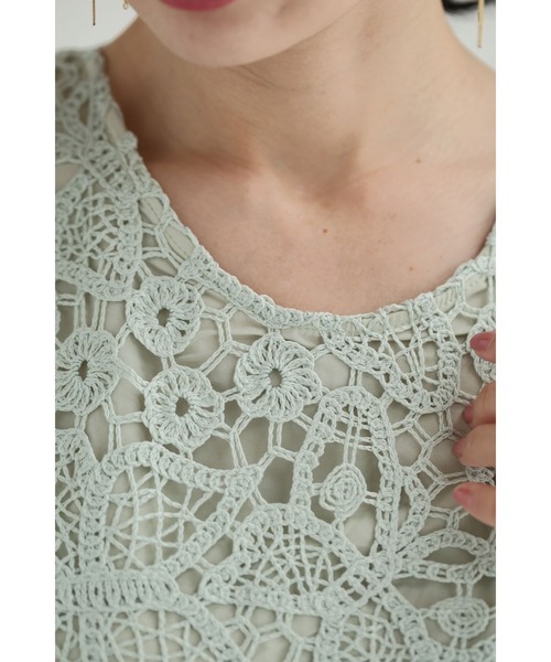 爽やかなペールカラーレースの裾フリンジロングワンピース（紐ベルト