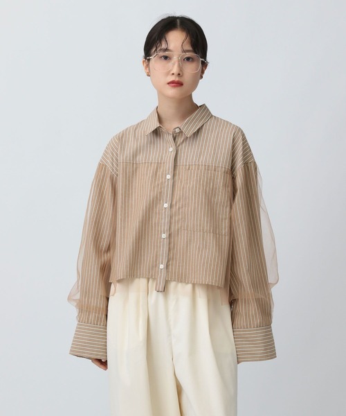 LEPSIM(レプシィム)の「チュールレイヤーストライプシャツ 582492(シャツ/ブラウス・レディース・ブルー/キャメル/ピンク・FREE)」の2枚目の写真