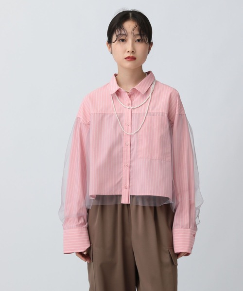 LEPSIM(レプシィム)の「チュールレイヤーストライプシャツ 582492(シャツ/ブラウス・レディース・ブルー/キャメル/ピンク・FREE)」の3枚目の写真