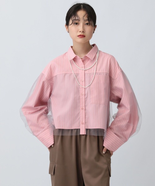 LEPSIM(レプシィム)の「チュールレイヤーストライプシャツ 582492(シャツ/ブラウス・レディース・ブルー/キャメル/ピンク・FREE)」の5枚目の写真