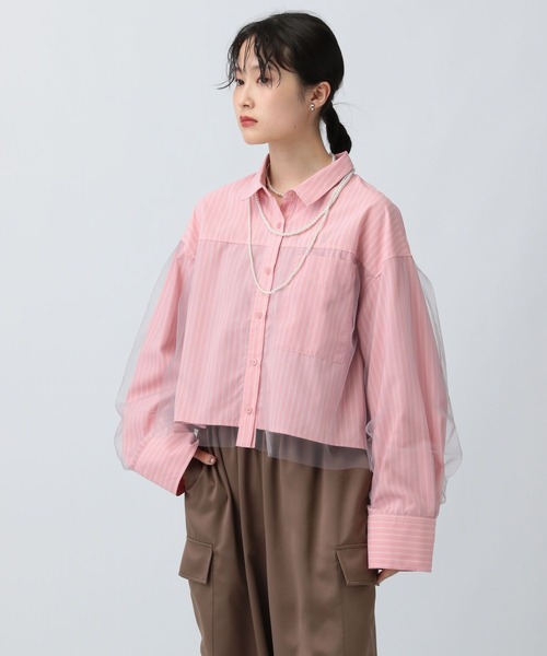 LEPSIM(レプシィム)の「チュールレイヤーストライプシャツ 582492(シャツ/ブラウス・レディース・ブルー/キャメル/ピンク・FREE)」の6枚目の写真