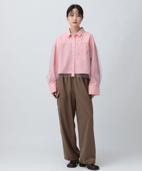 LEPSIM(レプシィム)の「チュールレイヤーストライプシャツ 582492(シャツ/ブラウス・レディース・ブルー/キャメル/ピンク・FREE)」の7枚目の写真