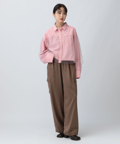 LEPSIM(レプシィム)の「チュールレイヤーストライプシャツ 582492(シャツ/ブラウス・レディース・ブルー/キャメル/ピンク・FREE)」の9枚目の写真