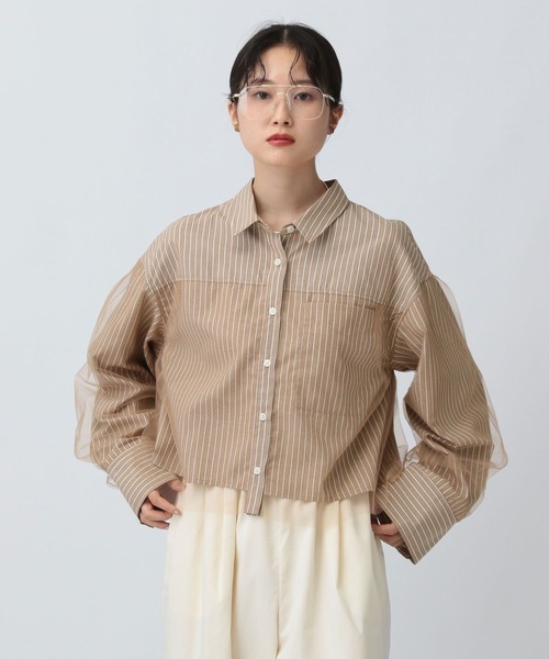 LEPSIM(レプシィム)の「チュールレイヤーストライプシャツ 582492(シャツ/ブラウス・レディース・ブルー/キャメル/ピンク・FREE)」の10枚目の写真