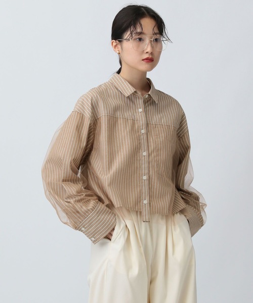 LEPSIM(レプシィム)の「チュールレイヤーストライプシャツ 582492(シャツ/ブラウス・レディース・ブルー/キャメル/ピンク・FREE)」の11枚目の写真