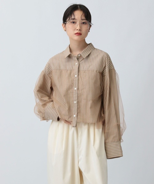 LEPSIM(レプシィム)の「チュールレイヤーストライプシャツ 582492(シャツ/ブラウス・レディース・ブルー/キャメル/ピンク・FREE)」の12枚目の写真