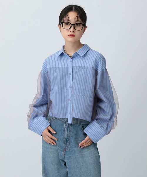 LEPSIM(レプシィム)の「チュールレイヤーストライプシャツ 582492(シャツ/ブラウス・レディース・ブルー/キャメル/ピンク・FREE)」の16枚目の写真