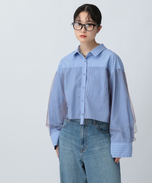 LEPSIM(レプシィム)の「チュールレイヤーストライプシャツ 582492(シャツ/ブラウス・レディース・ブルー/キャメル/ピンク・FREE)」の18枚目の写真