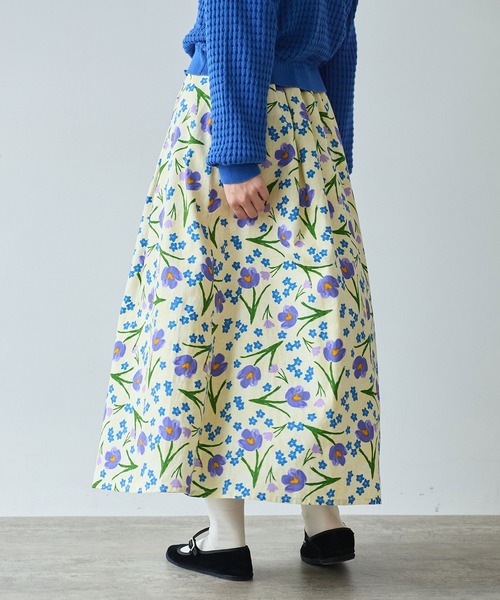 bulle de savon（ビュルデサボン）の「クロッカスプリント スカート（スカート・レディース・ネイビー/キナリ・FREE）」の4枚目の写真