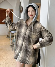 【Good Riddance】フード付き オーバーサイズ チェックシャツ