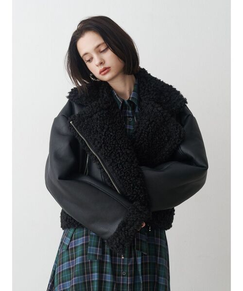 jouetie / ムートンコート/M/フェイクレザー/BLK セール】フェイクムートンショートジャケット（ムートンコート