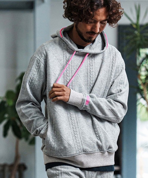 デザインエフ　design f ニットパーカー mpa3926-Cable Knit Jersey Parka ニットジャージパーカー(F25F070