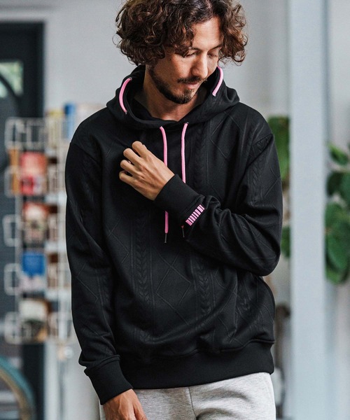 mpa3926-Cable Knit Jersey Parka ニットジャージパーカー(F25F070