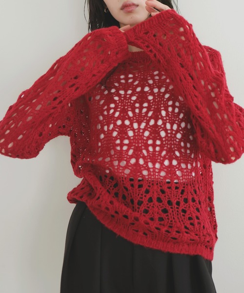 LIAN（リアン）の「クロシェニットプルオーバー（ニット/セーター・レディース・アイボリー/ブラウン/レッド/チャコールグレー・FREE）」の4枚目の写真