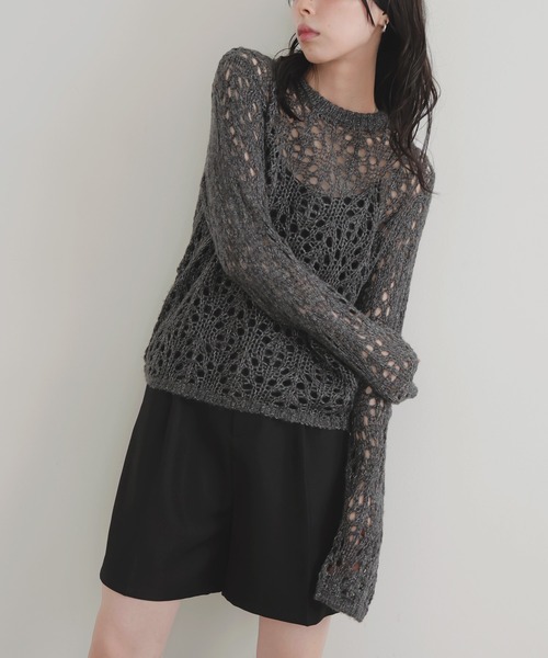 LIAN（リアン）の「クロシェニットプルオーバー（ニット/セーター・レディース・アイボリー/ブラウン/レッド/チャコールグレー・FREE）」の5枚目の写真