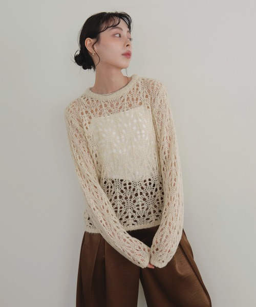 LIAN（リアン）の「クロシェニットプルオーバー（ニット/セーター・レディース・アイボリー/ブラウン/レッド/チャコールグレー・FREE）」の16枚目の写真