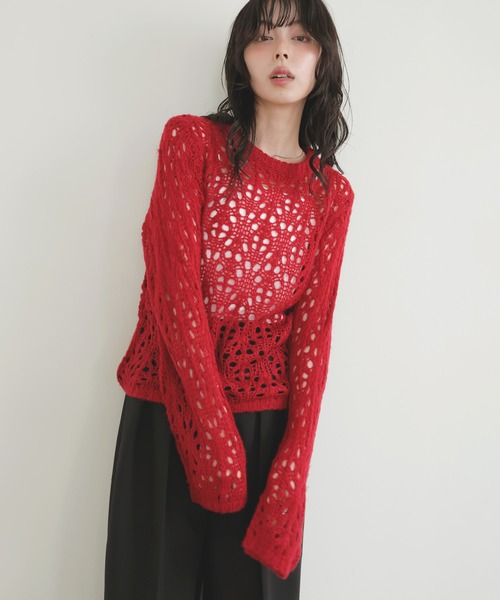 LIAN（リアン）の「クロシェニットプルオーバー（ニット/セーター・レディース・アイボリー/ブラウン/レッド/チャコールグレー・FREE）」の21枚目の写真