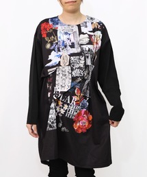 553221：花蝶コラージュ柄ワンピース