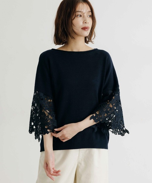 セール】7ゲージニット袖レースプルオーバー（ニット/セーター