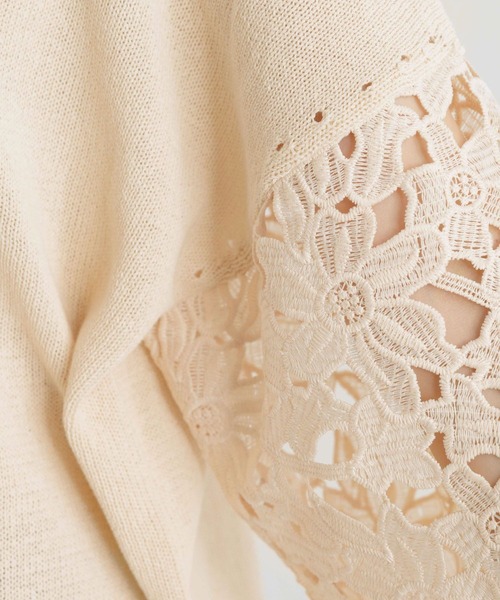 studio CLIP（スタディオクリップ）の「7ゲージニット袖レースプルオーバー（ニット/セーター・レディース・ネイビー/アイボリー・FREE）」の4枚目の写真