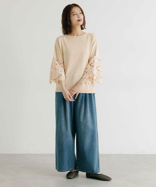セール】7ゲージニット袖レースプルオーバー（ニット/セーター