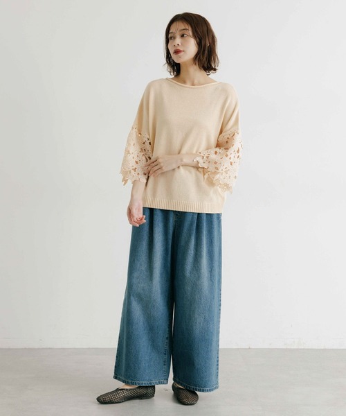 studio CLIP（スタディオクリップ）の「7ゲージニット袖レースプルオーバー（ニット/セーター・レディース・ネイビー/アイボリー・FREE）」の16枚目の写真