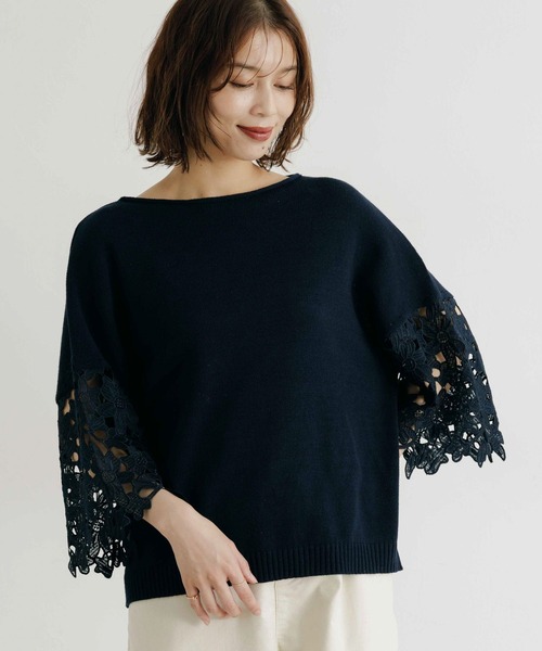 studio CLIP（スタディオクリップ）の「7ゲージニット袖レースプルオーバー（ニット/セーター・レディース・ネイビー/アイボリー・FREE）」の15枚目の写真